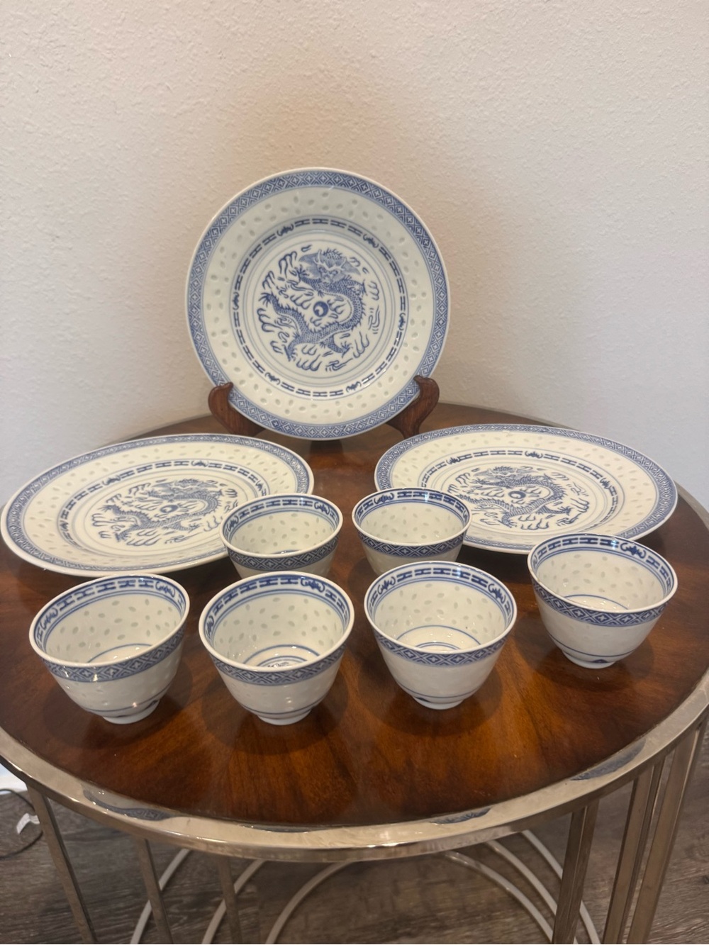 3 Jingdezhen Porcelain Dinner Plates 9” 6 Matching Porcelain Rice Bowls Dragon - Picture 8 of 16